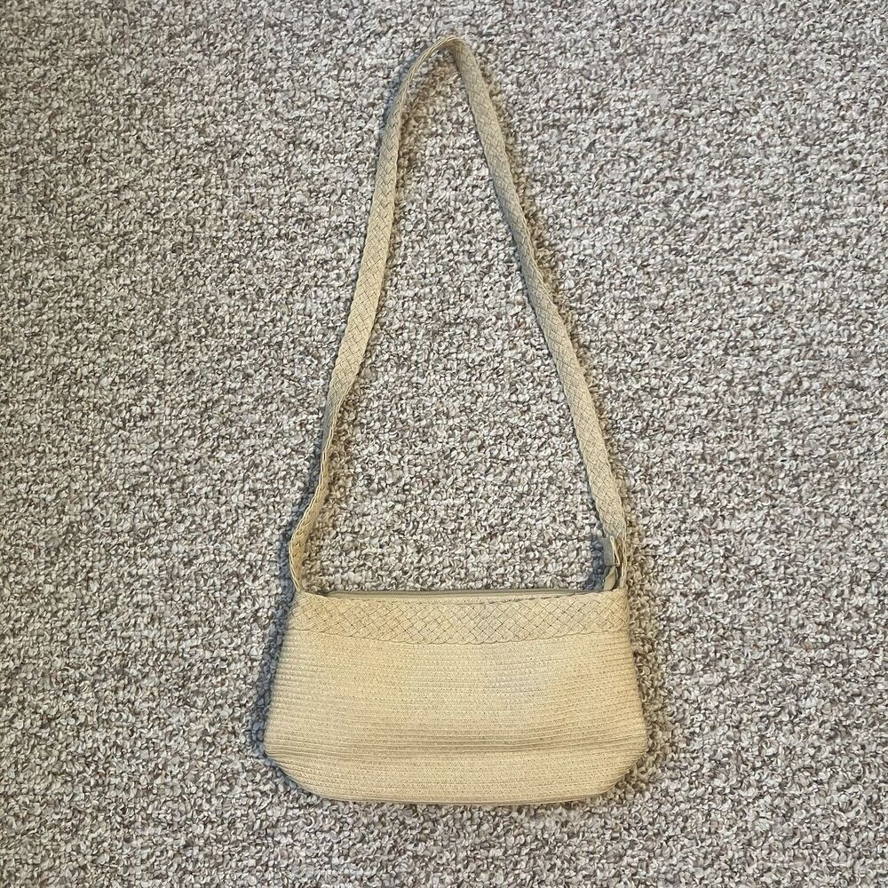Liz Claiborne Tan Crossbody Purse Bag Rectangle Paper Summer Beach Coastal Braid